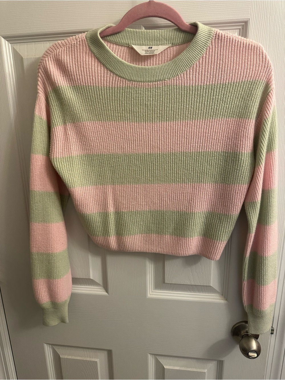 H&M Girls Size 12/14 Pink Green Stripe Sweater Long Sleeve Top